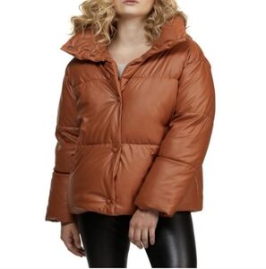 NVLT Vegan Leather Brown Puffer Coat